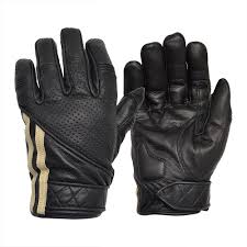 Goldtop England Short Racing Stripe Cafe Racer Gloves - Black