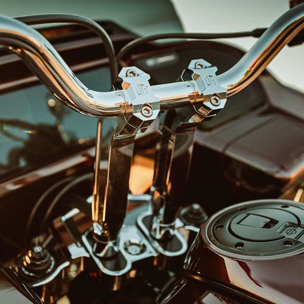 OG Dual Risers Chrome Top Clamps on an Harley Davidson CVO