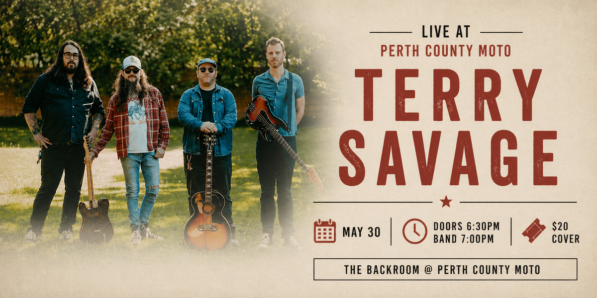 Terry Savage and the Wonky Honkies Live at Perth County Moto banner