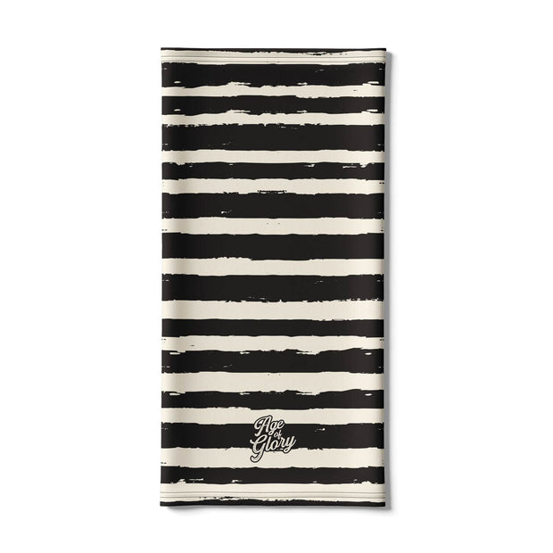 Painted Stripes Neck Tube – Age of Glory, black and off-white soft stretch polyester canada