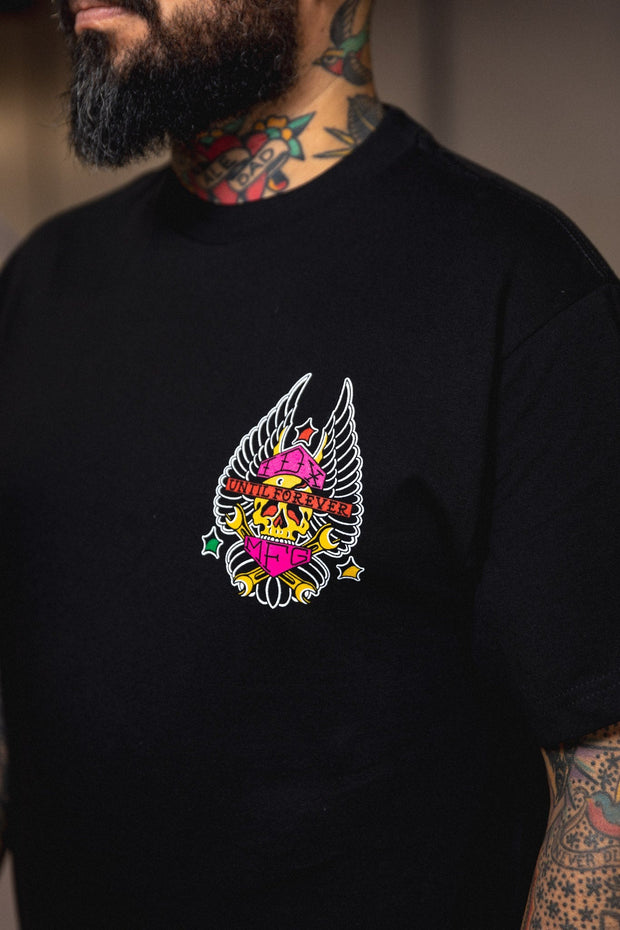 tattoo-style-skull-with-wing-logo-on-front-black-tee-shirt
