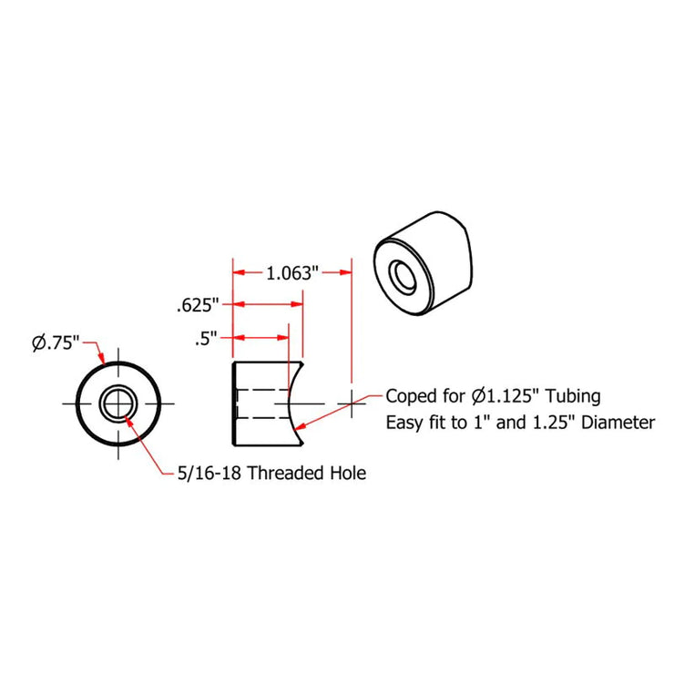 TC Bros Coped Steel Bung 5/16-18  1/2 inch