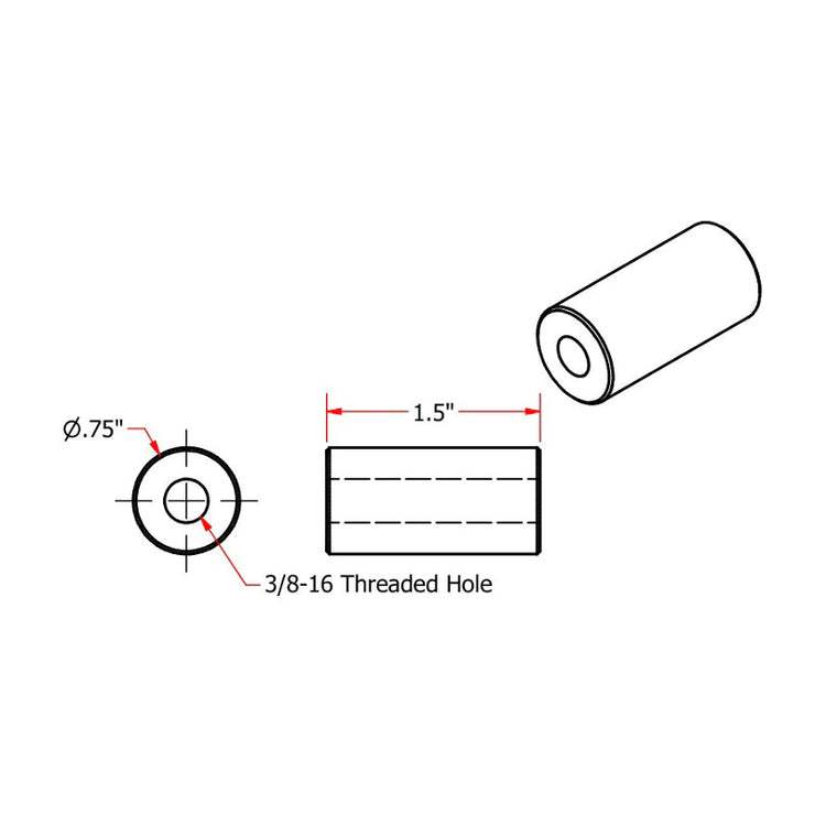 TC Bros 3/8-16 Threaded 1-1/2" Long Steel Bung