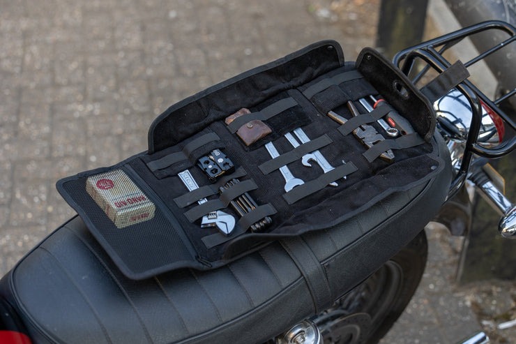 wentworth moto shakedown waxed canvas tool roll on motorcycle