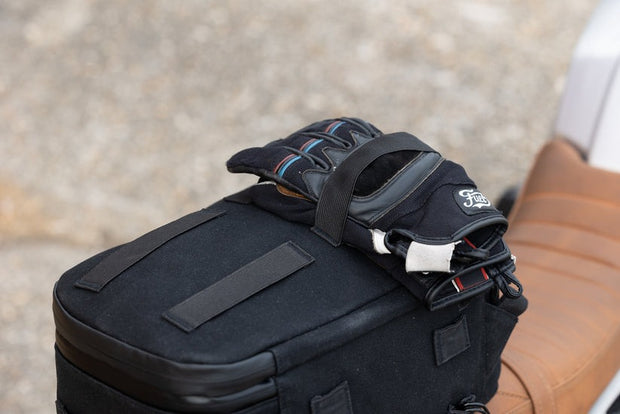 wentworth moto waxed canvas switchback tail bag and backpack glove holder