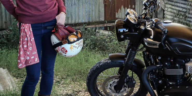 wildust sisters scarf on Triumph motorcycle