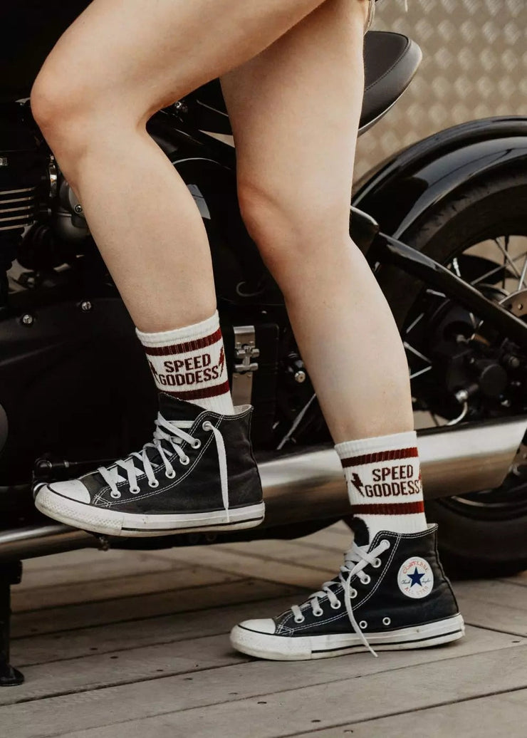 vintage cotton socks with speed godess side logo