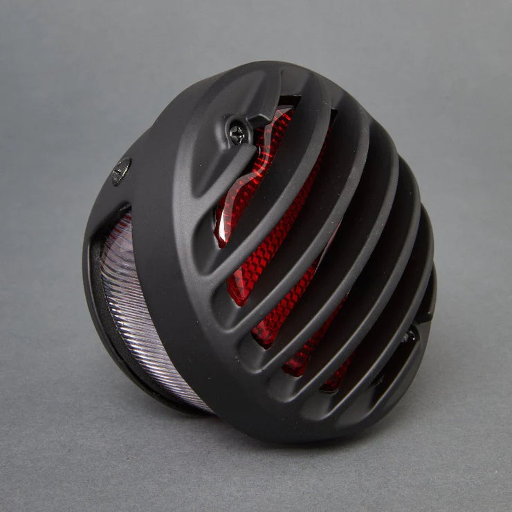 TJ Brutal Customs Motorcycle Tail Light - Satin Black Finned LED 12V