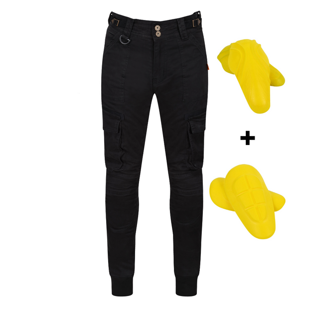 womens-black-cargo-pants-with-yellow-armour