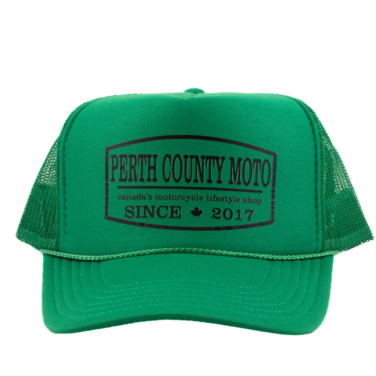 Perth County Moto Lifestyle Badge Trucker - Kelly Green/Black
