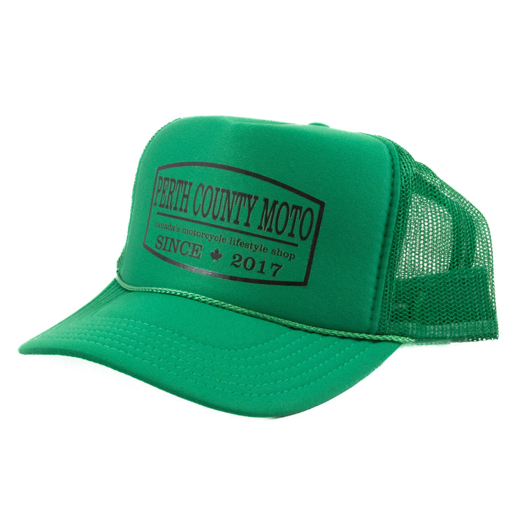 Perth County Moto Lifestyle Badge Trucker - Kelly Green/Black