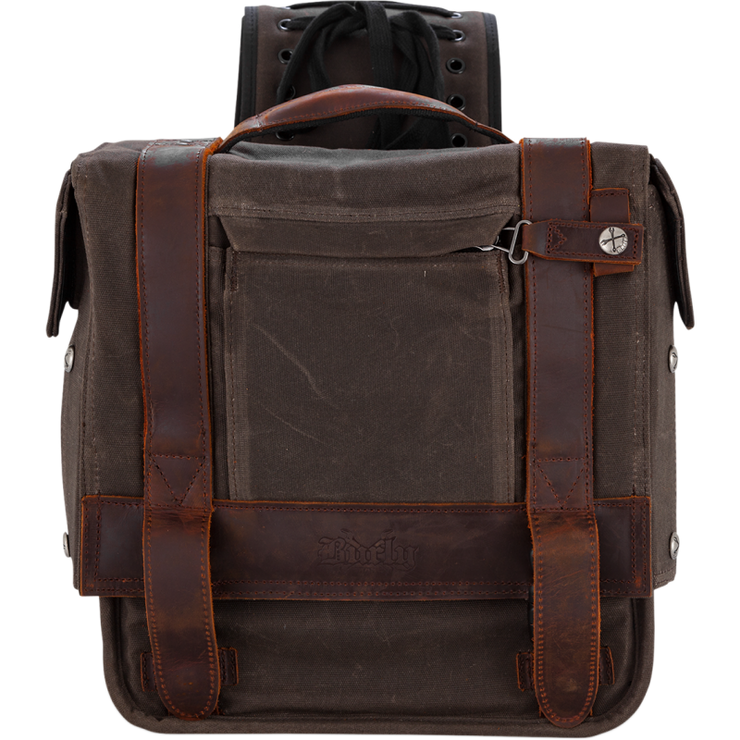 Burly Brand Throwover Saddlebags - Dark Oak Waxed Cotton