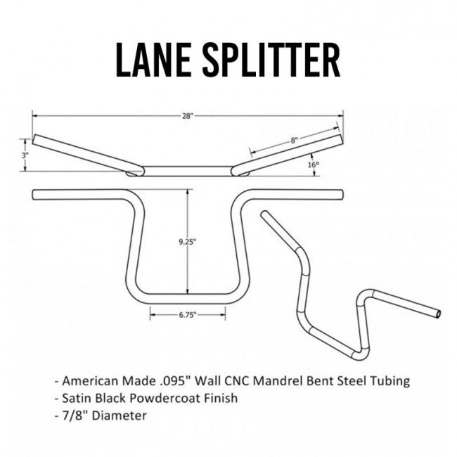 TC Bros. 7/8" Lane Splitter Handlebars - 9.25" Rise Black