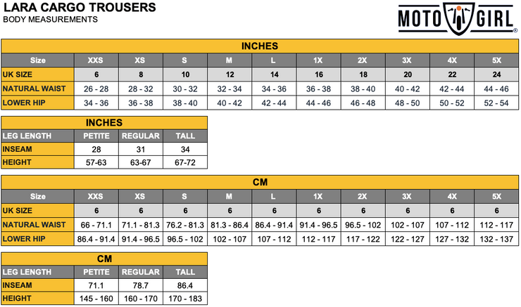 motogirl-lara-cargo-motorcycle-pants-size-chart