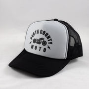 Perth County Moto Bobber Crest Trucker Hat - Black/White