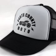 Perth County Moto Bobber Crest Trucker Hat - Black/White