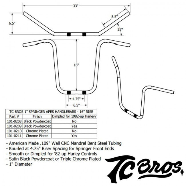 TC Bros. 1" Springer Apes Handlebars - 16"